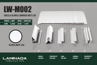 Tablilla blanca laminada mate lisa 6 mm, 5.90 m × 20 cm (1.18 m²)