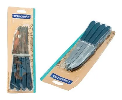 Juego de cuchillo mango plástico negro 12 PZS filo sierra