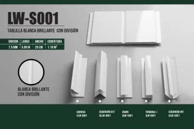 Tablilla blanca brillante con división 7.5 mm, 5.90 m × 20 cm (1.18 m²)