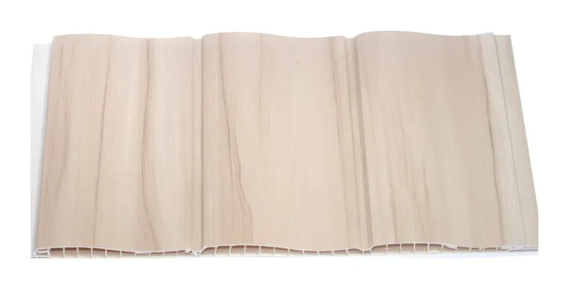 Tablilla premium ondulada beige tipo madera laminada 8 mm, 5.90 m × 25 cm (1.475 m²)