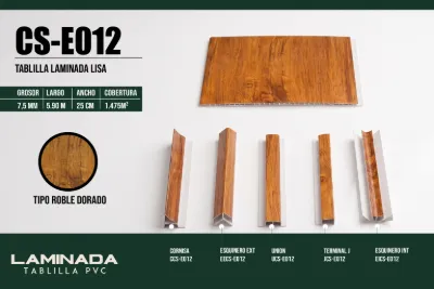 Tablilla laminada lisa tipo roble dorado 7.5 mm, 5.90 m × 25 cm (1.475 m²)