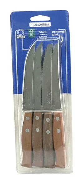 Cuchillo mango madera filo sierra 12 PZS tramontina