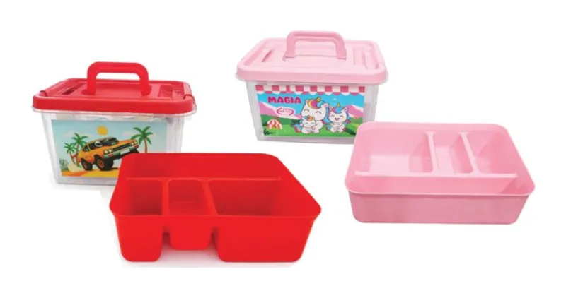 Caja comparti box transparente compartimentos colores varios diseño niño-niña