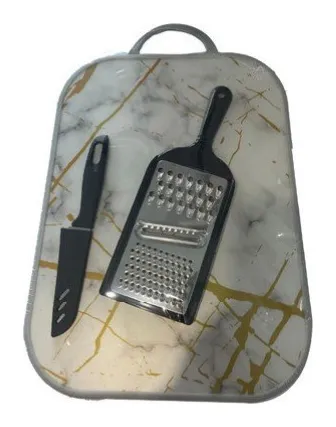 Set de tabla de picar diseño marmol cuchillo hoja lisa rallador metálico