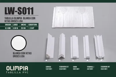 Tablilla olimpia blanca con vetas grises lisa 6.5 mm, 5.90 m × 20 cm (1.18 m²)