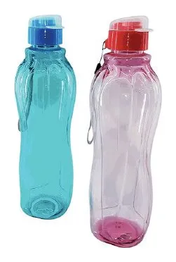 Botella para agua 750 ml cristal con cinta de transporte y cierre clic