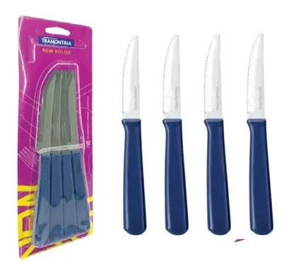 Juego de cuchillos mango plástico azul filo sierra 12 PZS new kolor tramontina