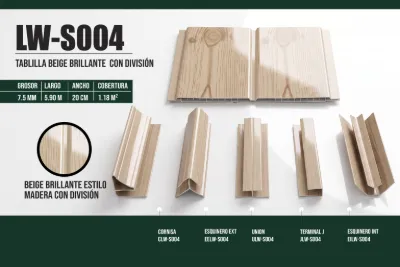 Tablilla beige brillante estilo madera con vetas y división 7.5 mm, 5.90 m × 20 cm (1.18 m²)