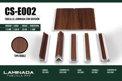 Tablilla laminada con división tipo caoba oscuro 7.5 mm, 5.90 m × 20 cm (1.18 m²)