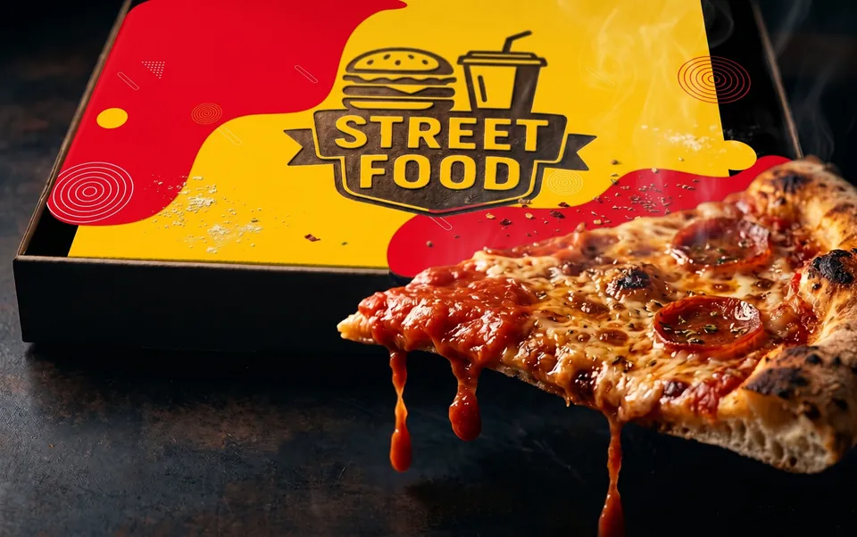 Caja de pizza personalizada con la marca de un negocio